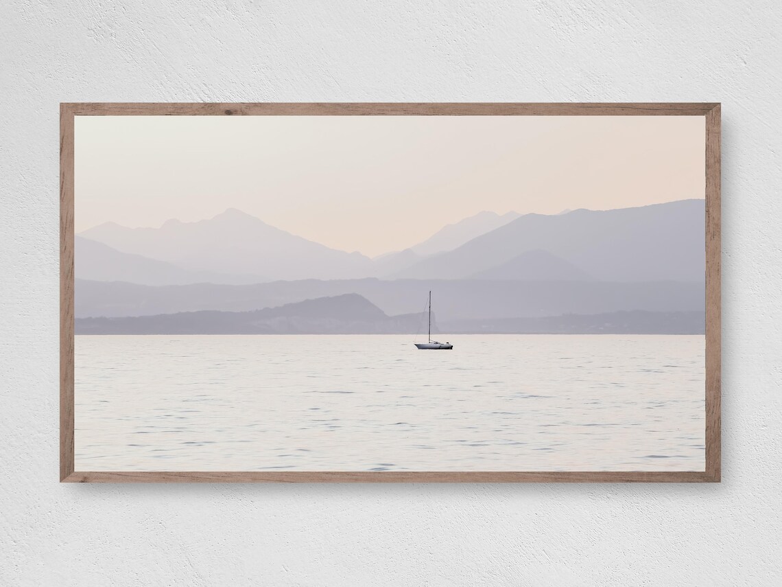 Blue Haze Sailboat Travel Poster, Coastal Nautical Art