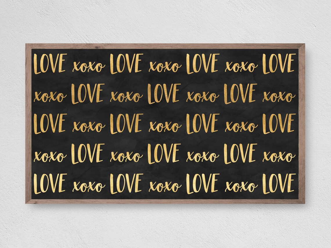 Valentines Day Love XOXO Gold Black Art Print