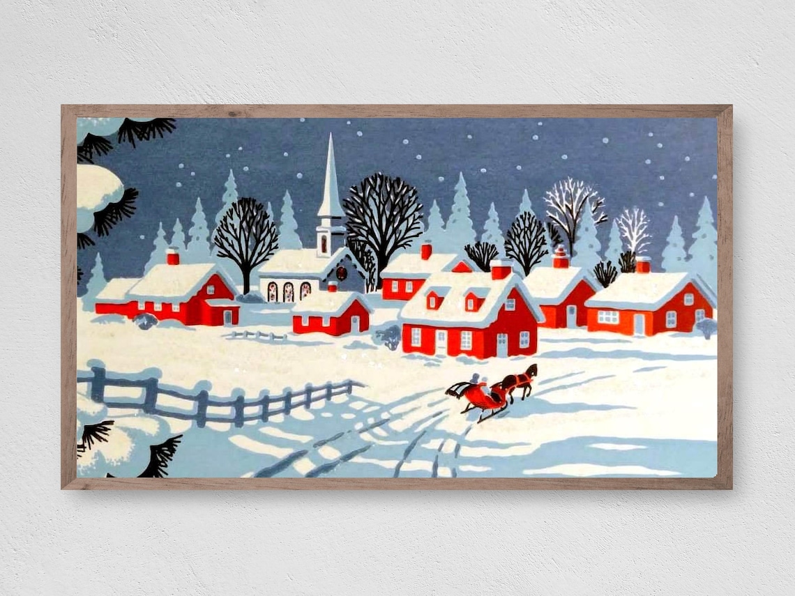 Vintage Sleigh in the Snow Christmas Art Print