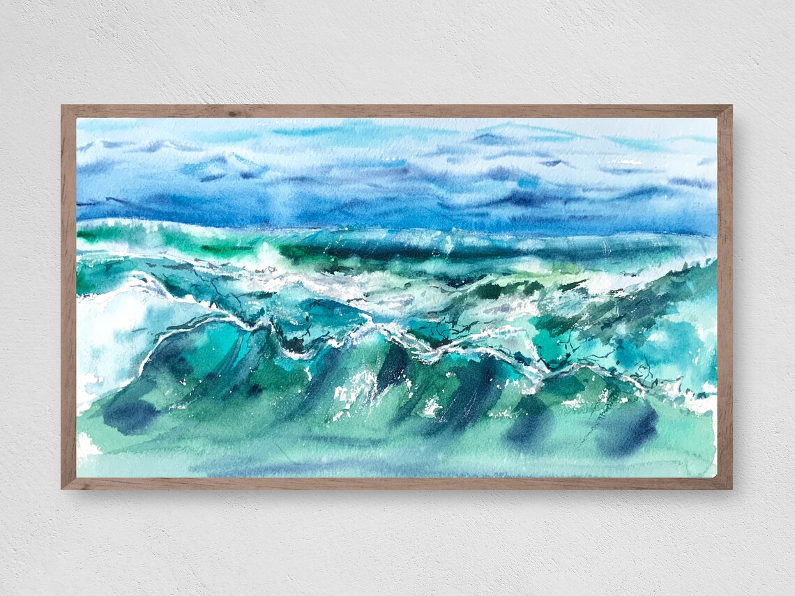 Ocean Wave Watercolor Art Print, Coastal Decor