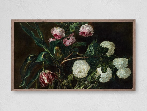 Flowers In Vase Frame TV Art, Floral Wall Art Print