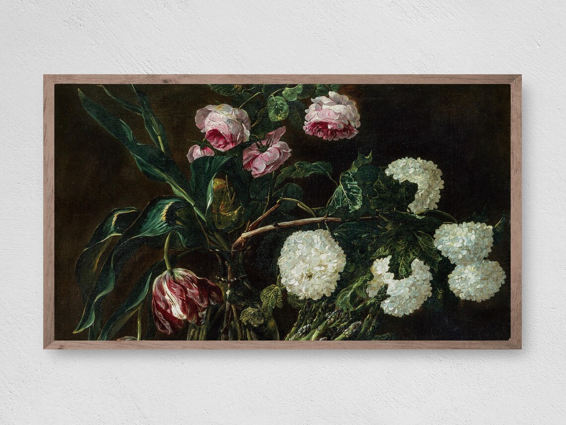 Flowers In Vase Frame TV Art, Floral Wall Art Print