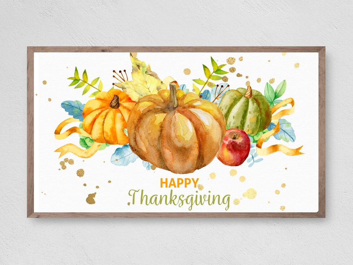 Happy Thanksgiving Frame TV Art, Fall Pumpkins