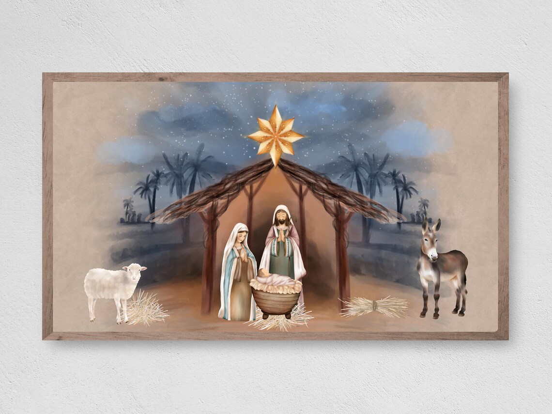 Nativity Away In A Manger Christmas Poster