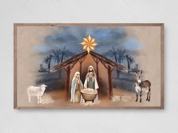 Nativity Away In A Manger Christmas Poster