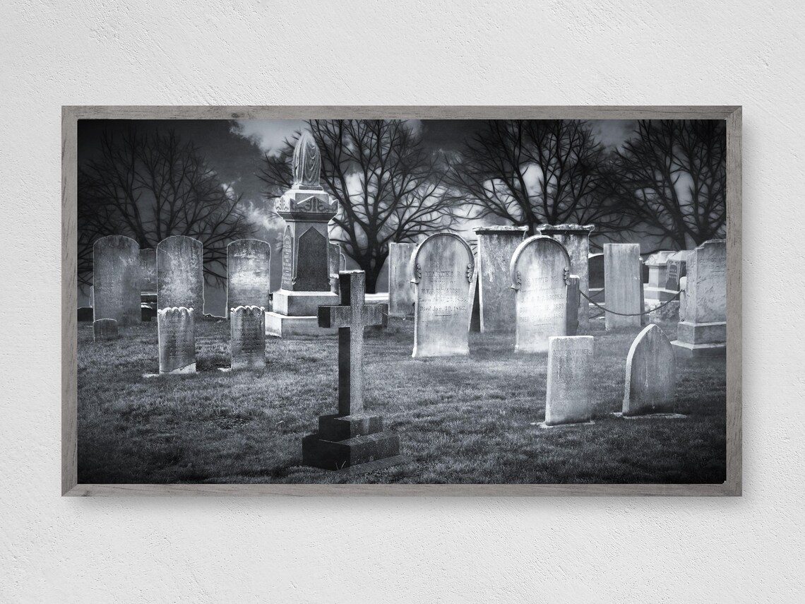 Spooky Cemetery Halloween Art Print, Seasonal Decor
