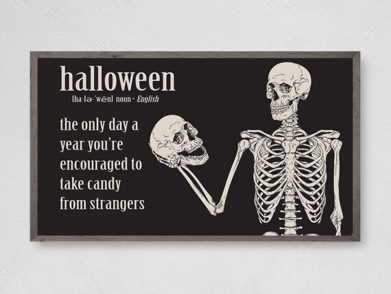 Halloween Dictionary Definition Skeleton Funny Quote Black Wall Art