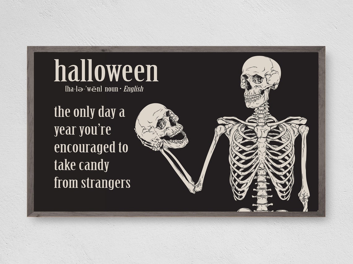 Halloween Dictionary Definition Skeleton Funny Quote Black Wall Art