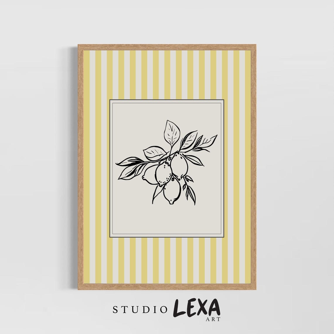 Lemon Sketch Line Drawing Striped Background Modern Art Poster
