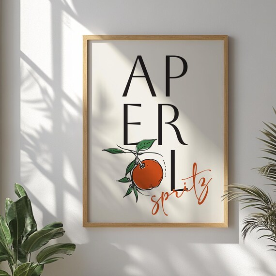 Aperol Spritz Retro Cocktail Orange Kitchen Bar Decor Wall Art