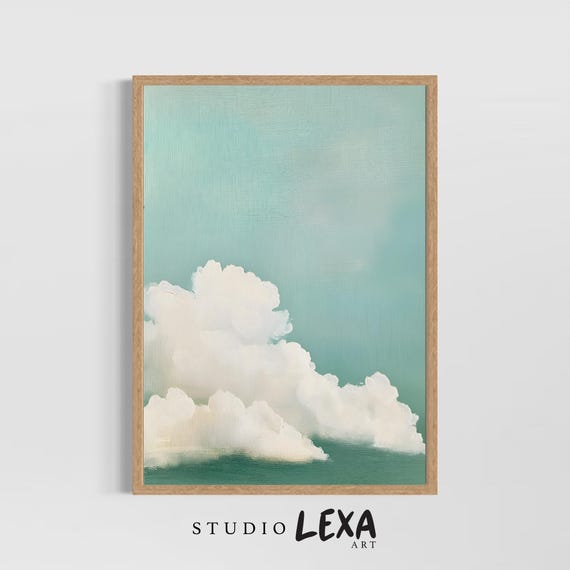 Turquoise Sky Cloud Wall Art Print Minimalist Nature Artwork Dreamy Pastel Decor Kids Bedroom Poster Nursery Baby Shower Gift