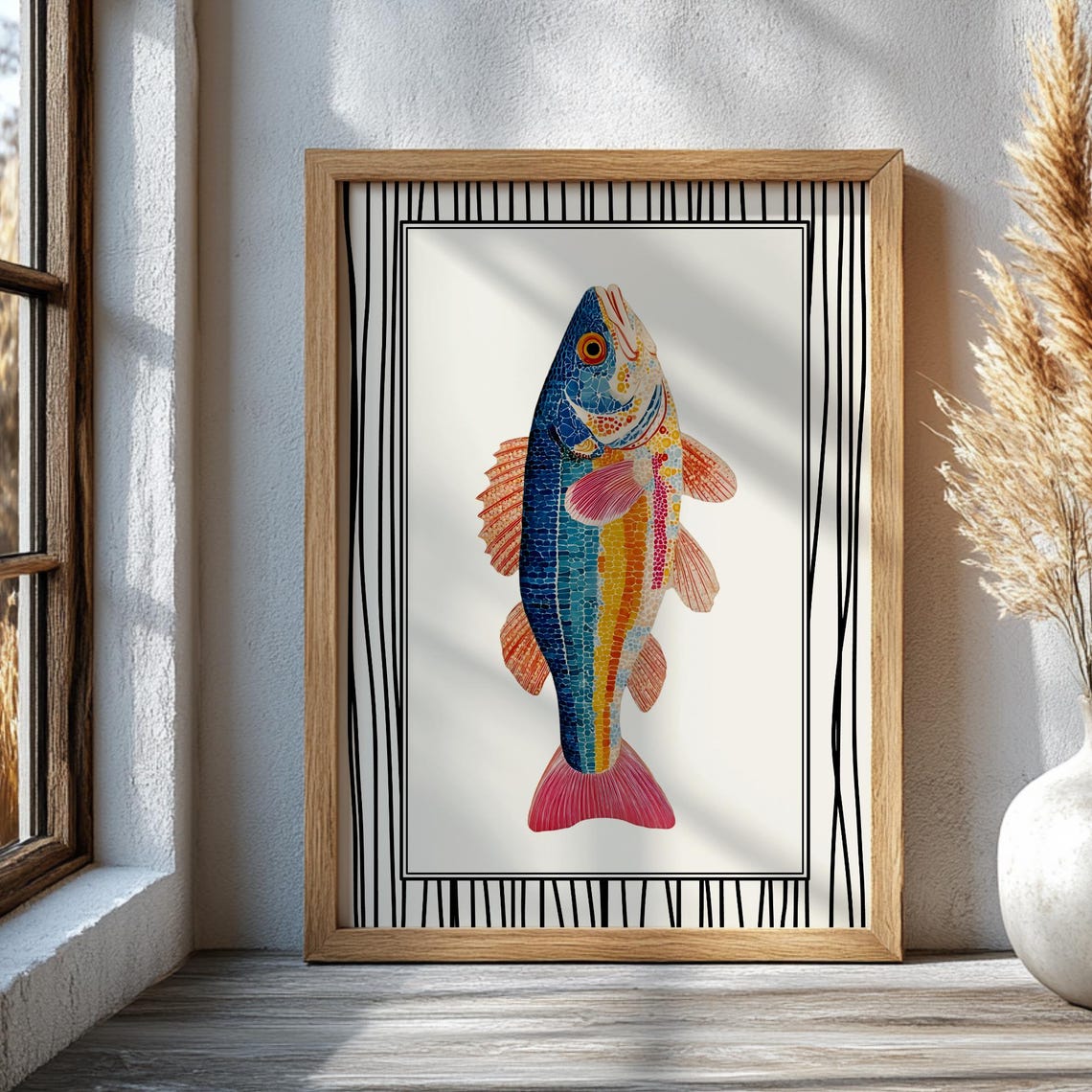 Colorful Striped Fish Illustration Coastal Kitchen Art Poster
