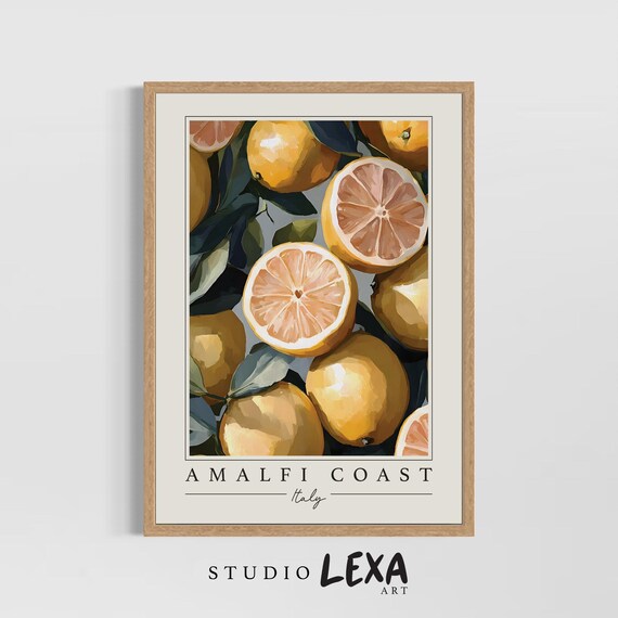 Amalfi Coast Italy Lemon Citrus Fruit Botanical Travel Poster