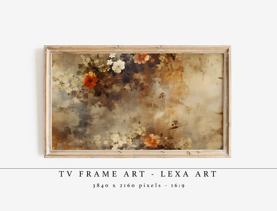 Vintage Fall Floral TV Frame Art Autumn Blooms in Antique Poster