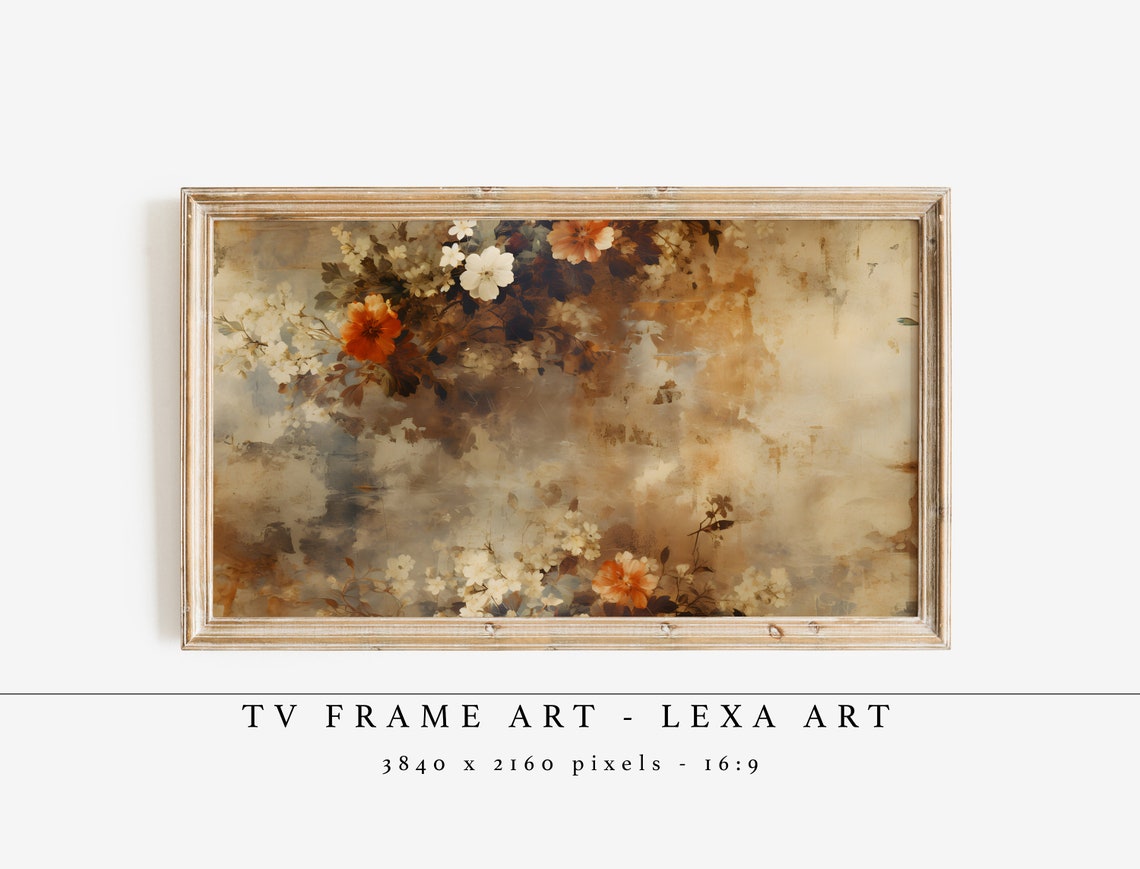 Vintage Fall Floral TV Frame Art Autumn Blooms in Antique Poster