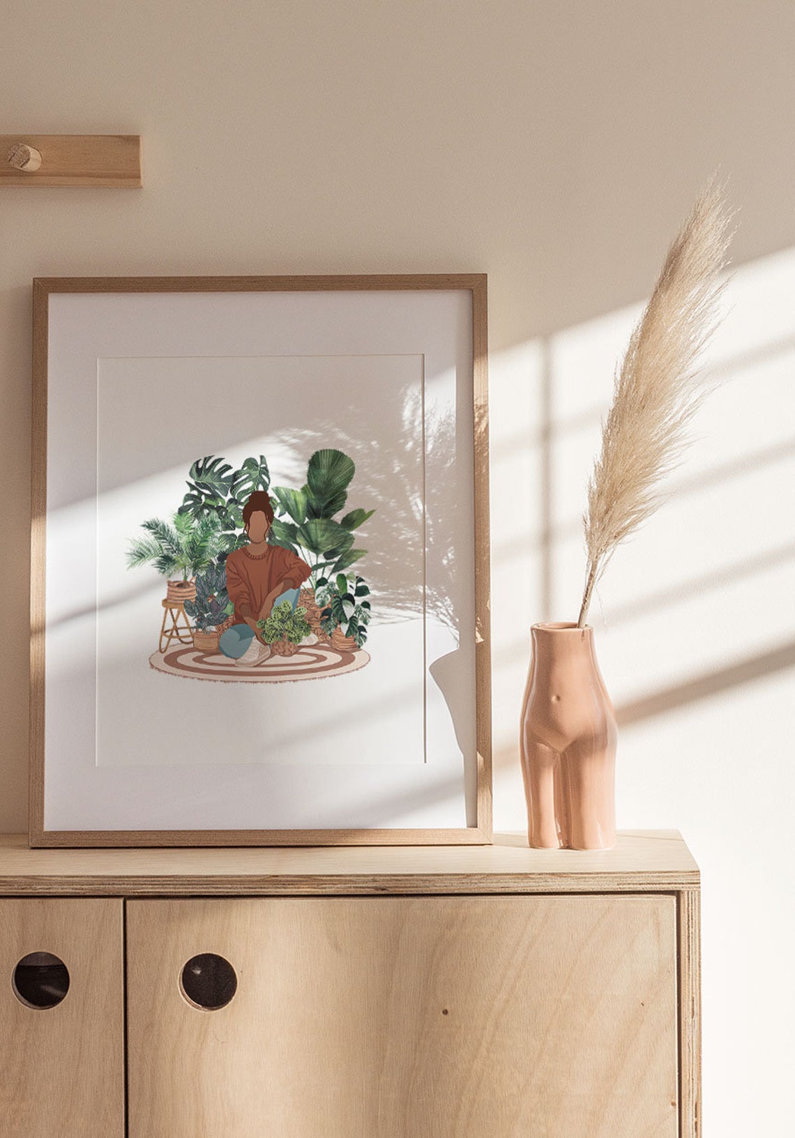 Plant Lady Sitting On Rug Print Dark Haired Woman Houseplants - Image 2