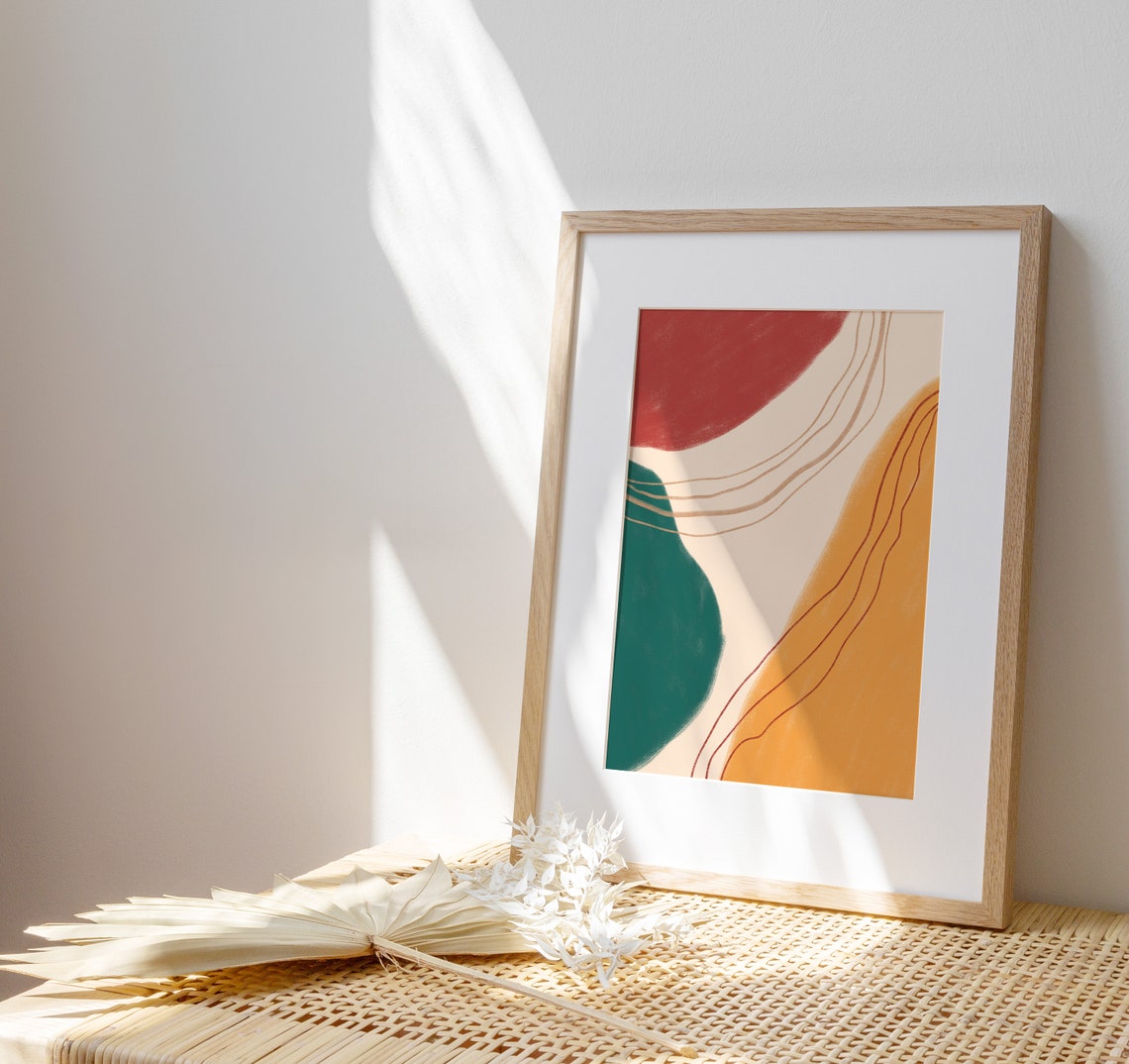 Sweeping Terracotta Green Waves Modern Bohemian Abstract Poster - Image 3