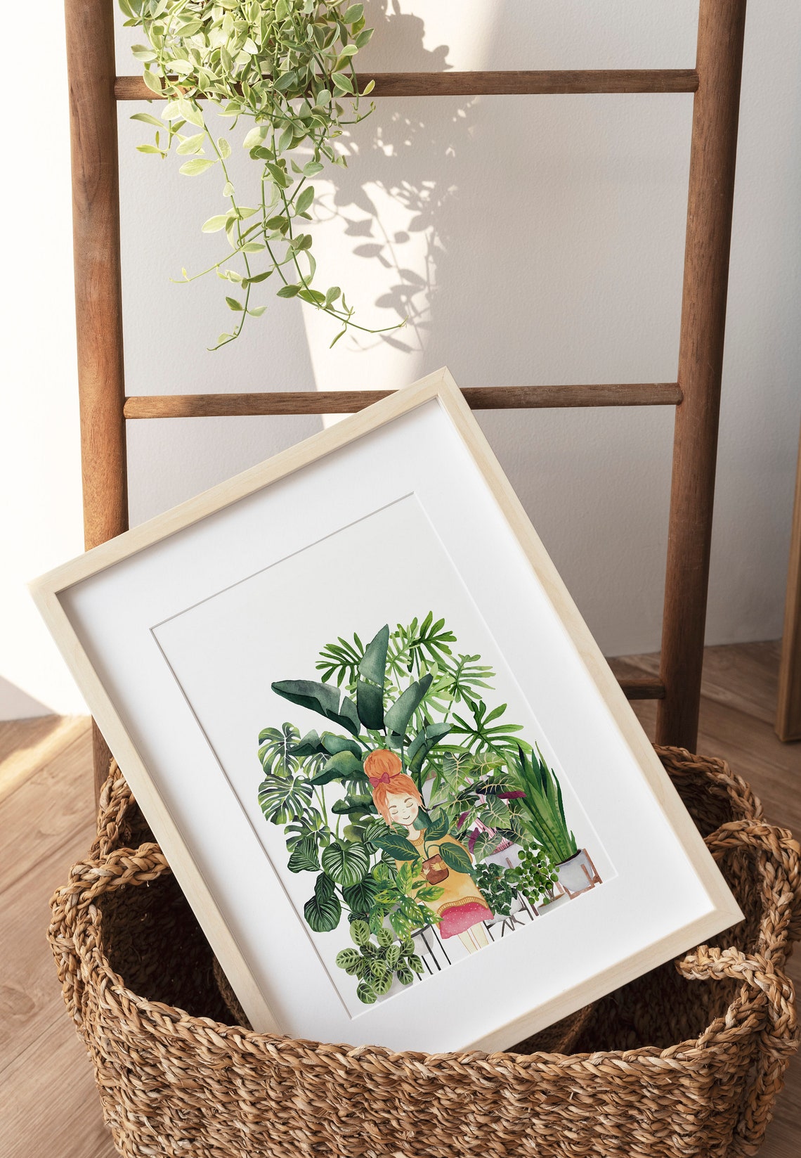 Plant Lady With Houseplants Print Red Haired Girl Illustration - Image 3