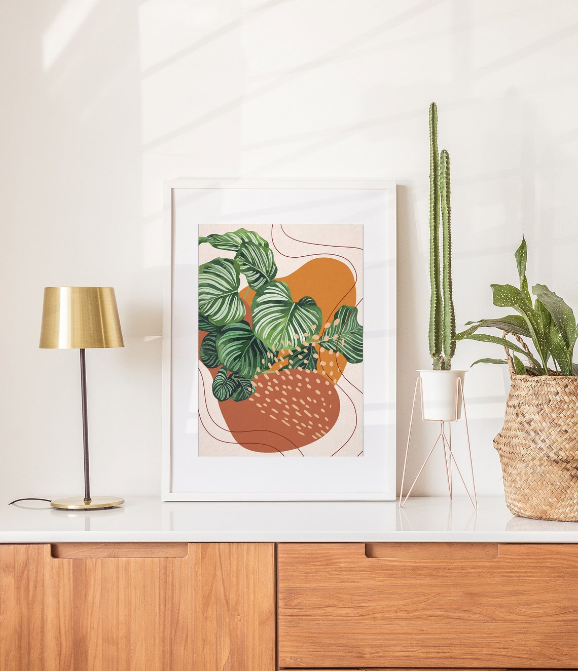 Striped Calathea Leaves Terracotta Dotted Abstract Boho Poster - Image 2