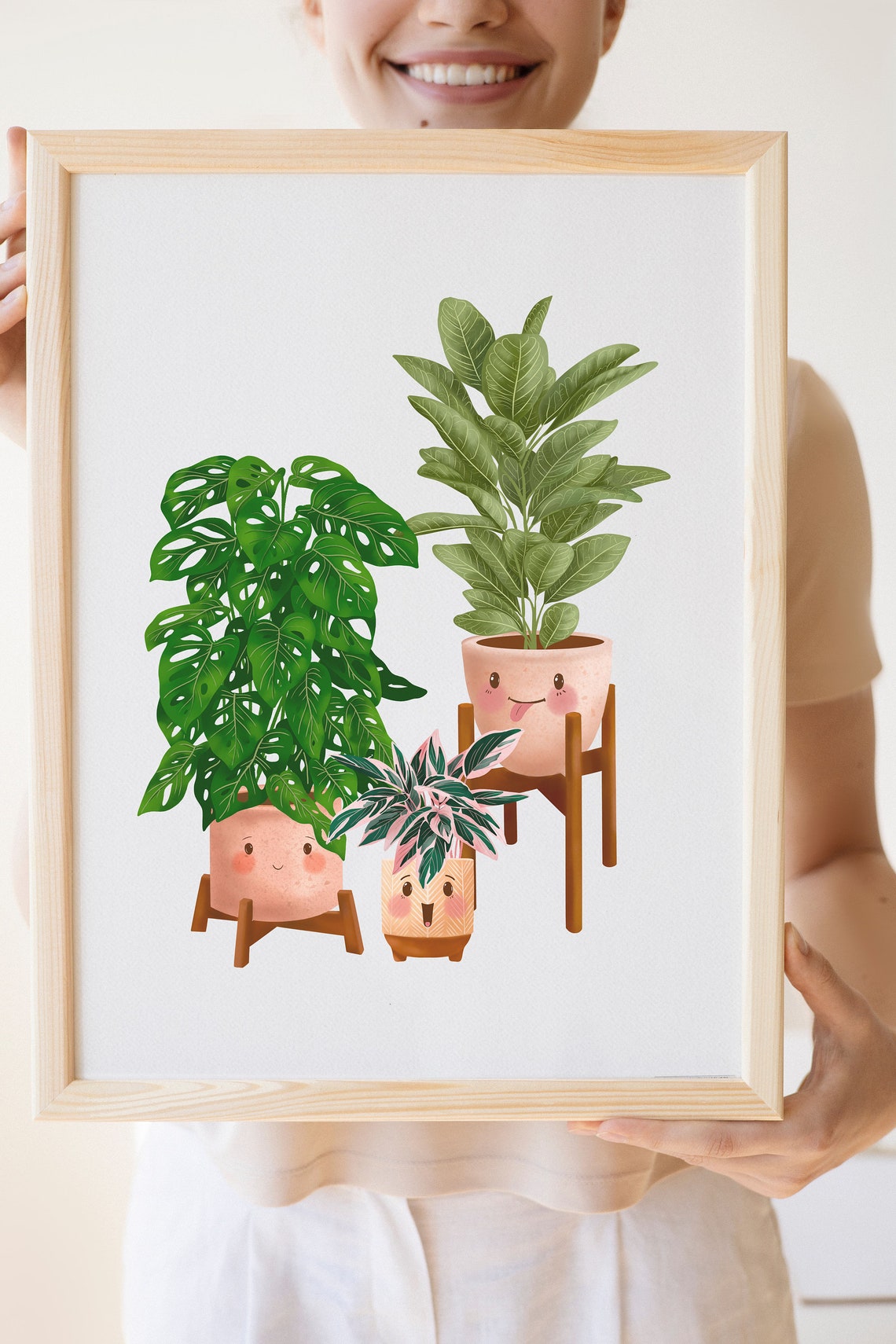 Monstera Adansonii Fig And Calathea Smiling Happy Trio Poster - Image 3