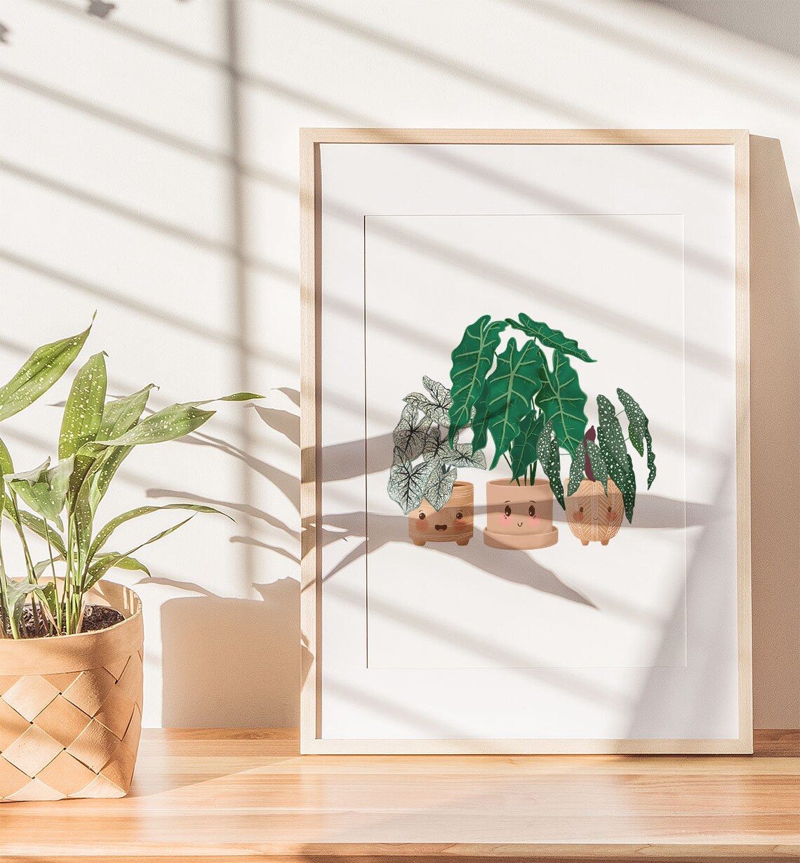 Syngonium Alocasia And Begonia Cute Smiling Plant Friends Poster - Image 3