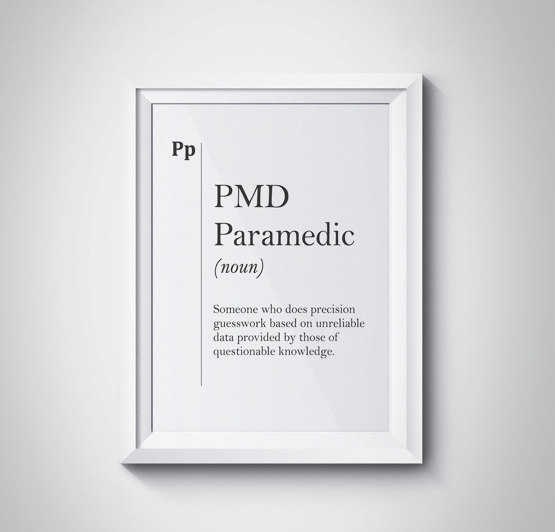 Paramedic Noun PMD Dictionary Definition First Responder Gift Poster