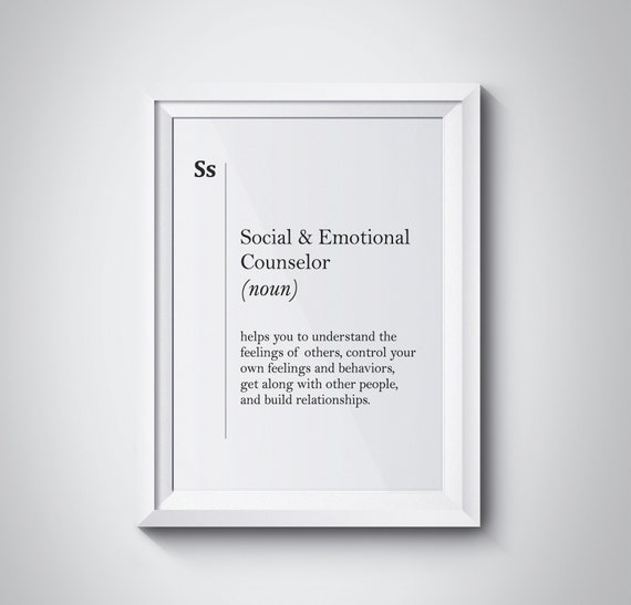 Social Emotional Counselor Definition Print College Coworker Gift New Job Wall Art Scandinavian Social Worker Dictionary University Poster