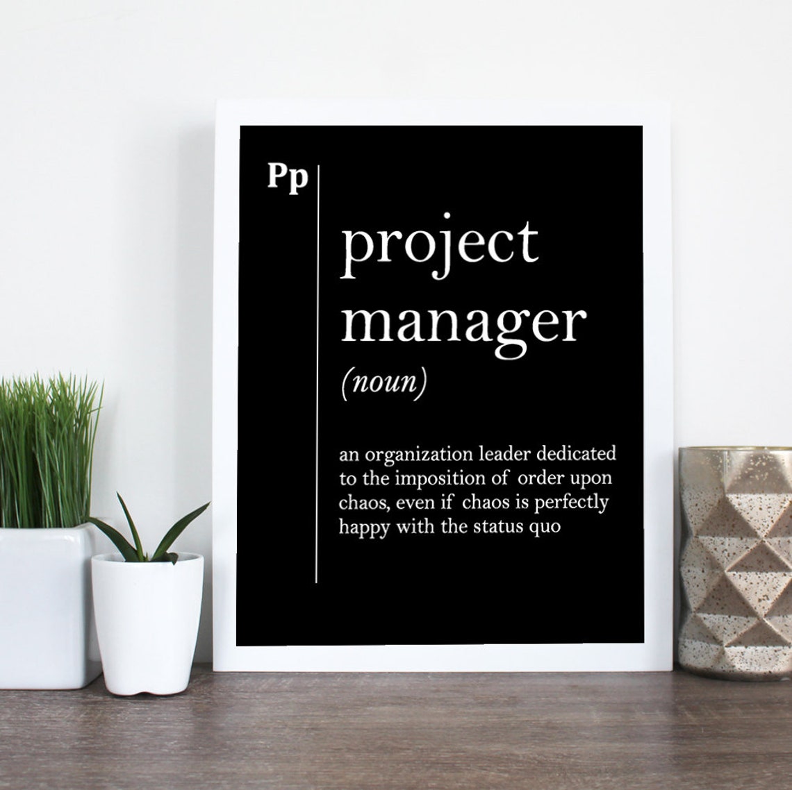 Funny Project Manager Definition Quote Black Typography Wall Art - Image 2