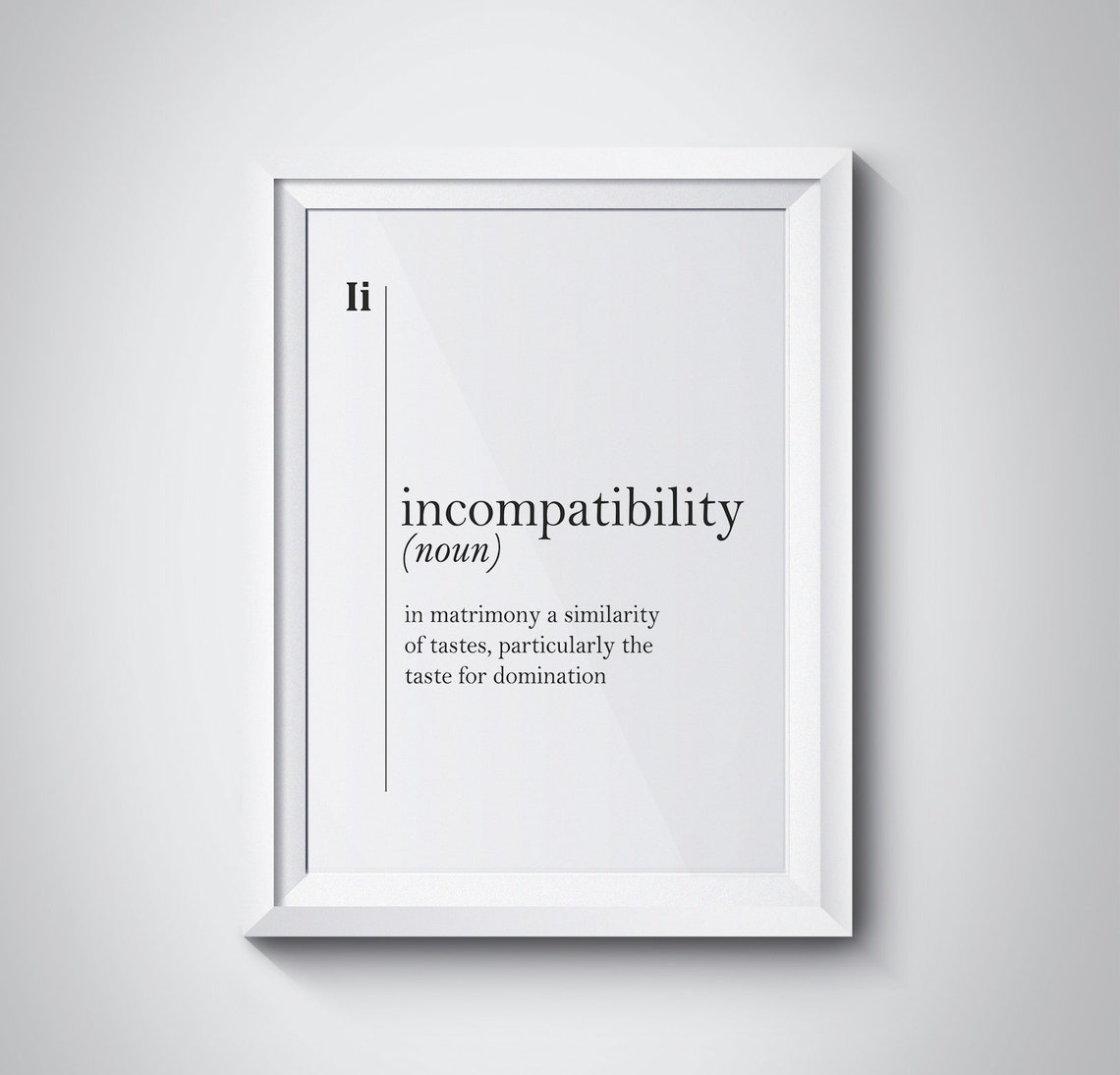 Incompatibility Funny Dictionary Definition Matrimony Satire Poster