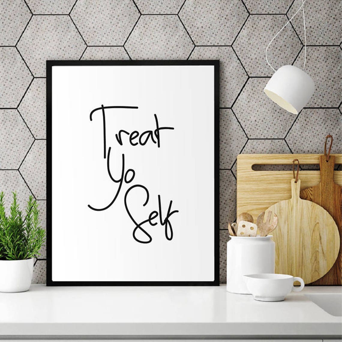 Treat Yo Self Fun Script Lettering Typography Quote Wall Art - Image 2
