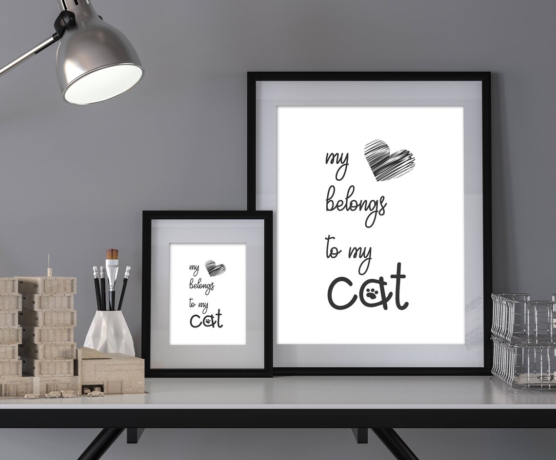 My Heart Belongs To My Cat Handwritten Script Cat Paw Style Poster - Image 2
