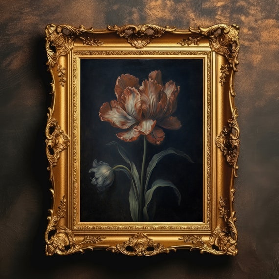 Tulip Victorian Oil Painting Flower Wall Art Botanical Home Decor Floral Print Dark Academia Vintage