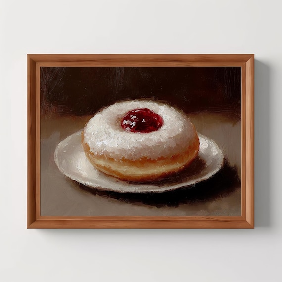 The Doughnut Vintage Oil Painting Funny Home Decor Living Room Print Moody Wall Art Antique Still Life