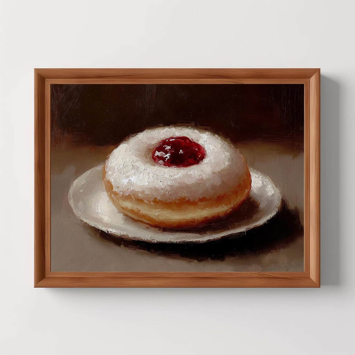 Cherry Jam Donut Moody Vintage Oil Painting Still Life Poster