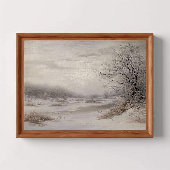 Snowy Winter Landscape Vintage Oil Painting Style Decor Poster