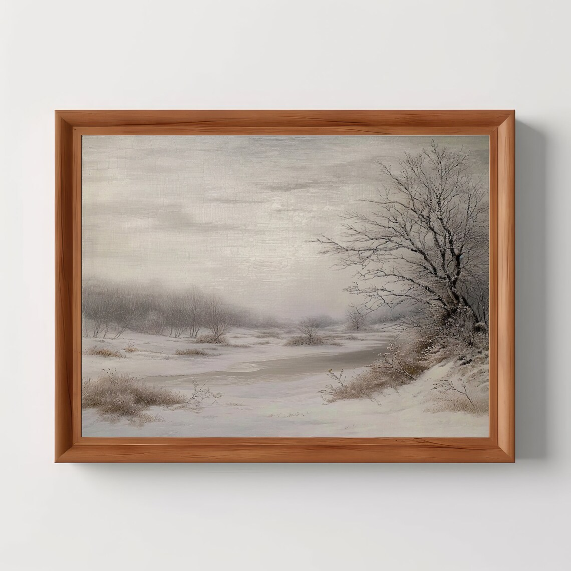 Snowy Winter Landscape Vintage Oil Painting Style Decor Poster