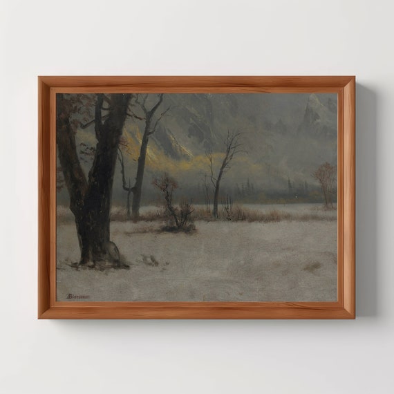Winter Landscape Vintage Antique Oil Painting Snow Forest Moody Country Scenery