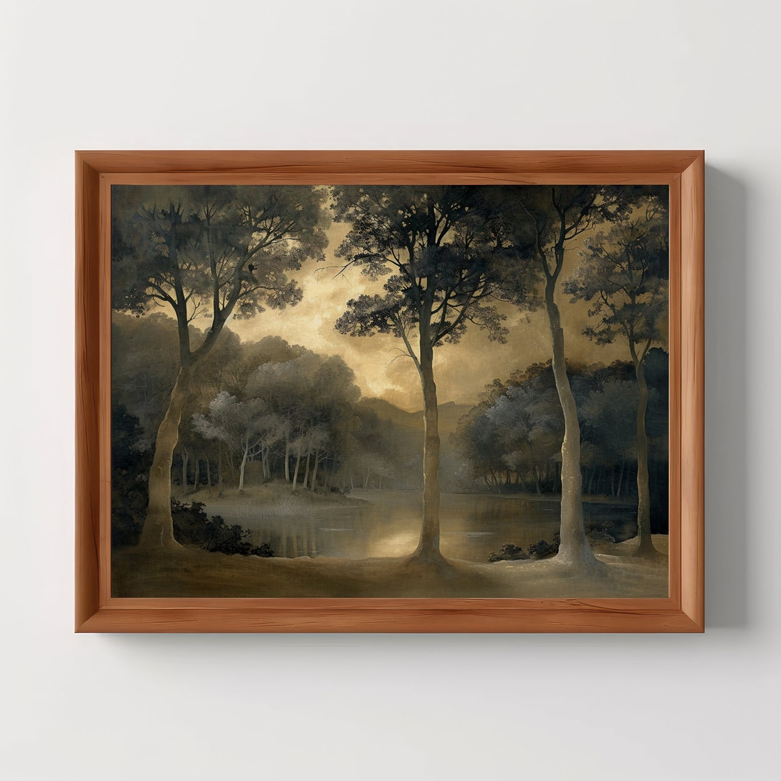 Golden Light Forest Lake Vintage Oil Painting Landscape Print