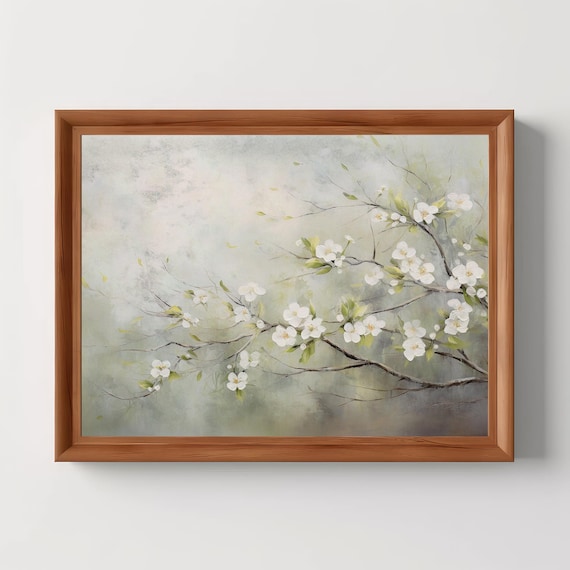 White Cherry Blossom Branches Spring Botanical Painting Poster
