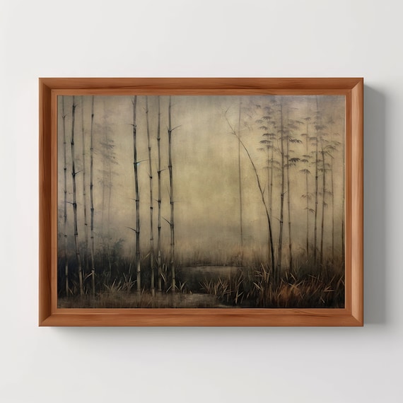 Misty Bamboo Forest Vintage Chinese Ink Landscape Art Poster
