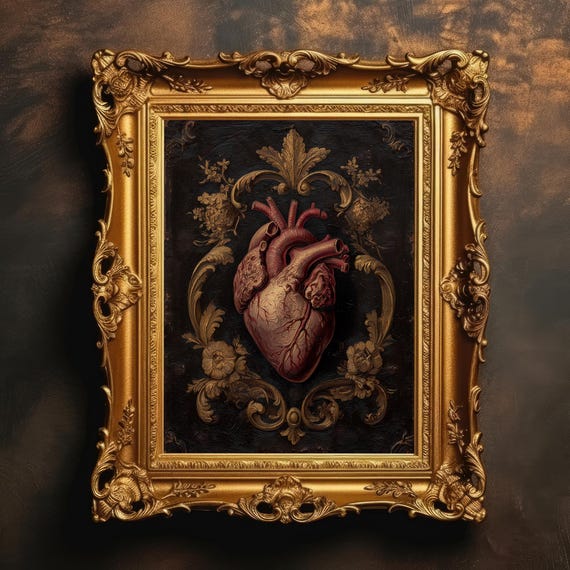 Gothic Heart Anatomy Art Vintage Medical Wall Print Dark Academia Moody Victorian Antique Science