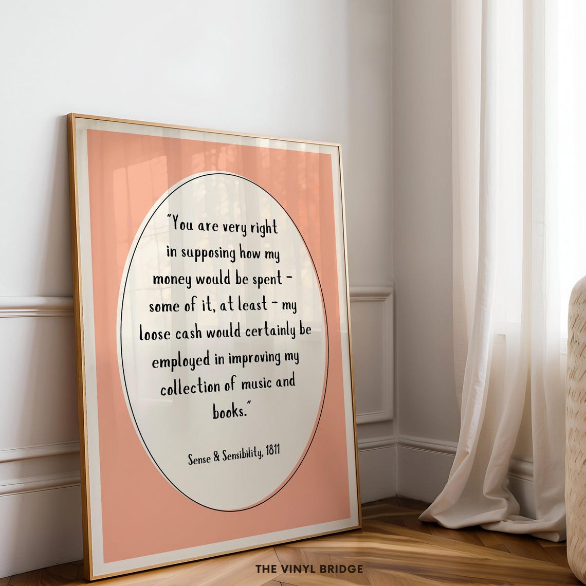 Jane Austen Sense and Sensibility Quote Peach Book Art Poster - Image 2