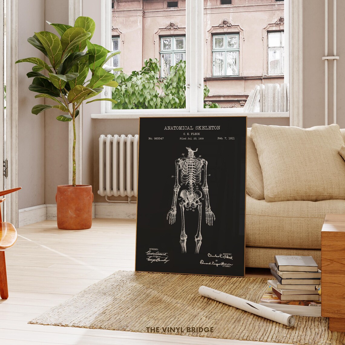 1911 Anatomical Skeleton Patent Drawing Gothic Medical Poster - Image 3
