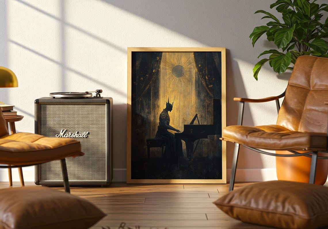 Mystical Pianist Silhouette Golden Dark Surreal Dreamy Wall Poster - Image 4