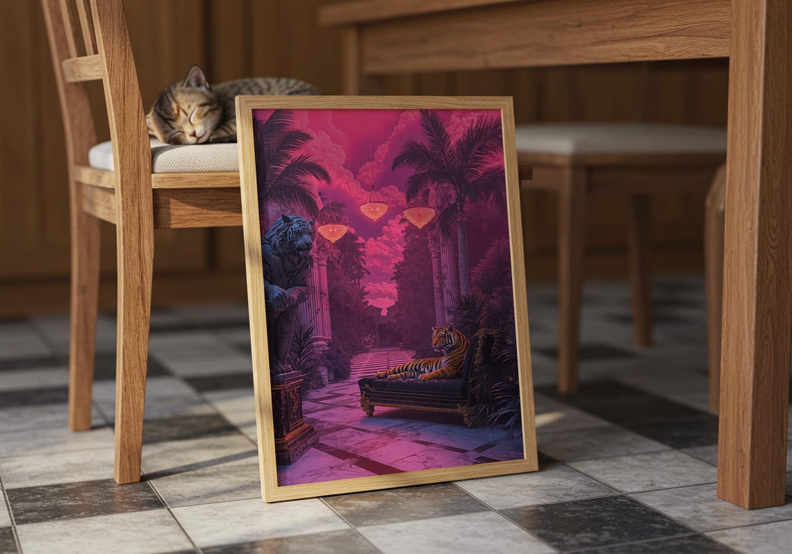 Luxe Tiger Fantasy Art Print Neon Jungle Palace Poster - Image 5
