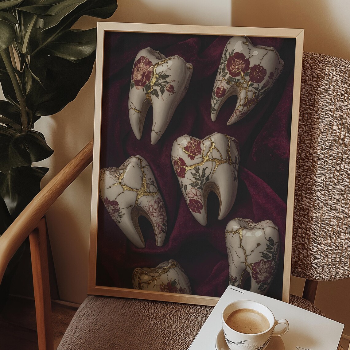 Kintsugi Porcelain Teeth Gold Crack Floral Gothic Dark Botanical Poster - Image 2