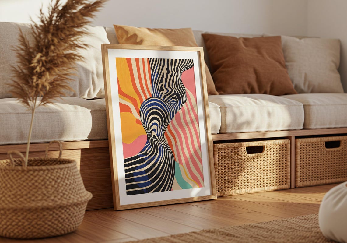 Optical Art Wavy Stripes Sunset Swirl Hypnotic Retro 70s Poster - Image 3