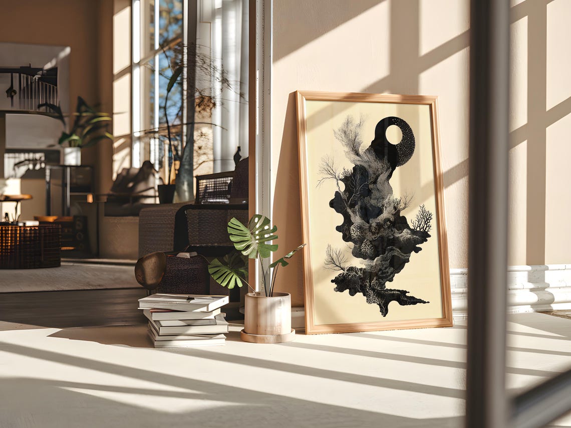 Surreal Black Ink Botanical Art Print Dark Tree Inkblot Drawing - Image 2