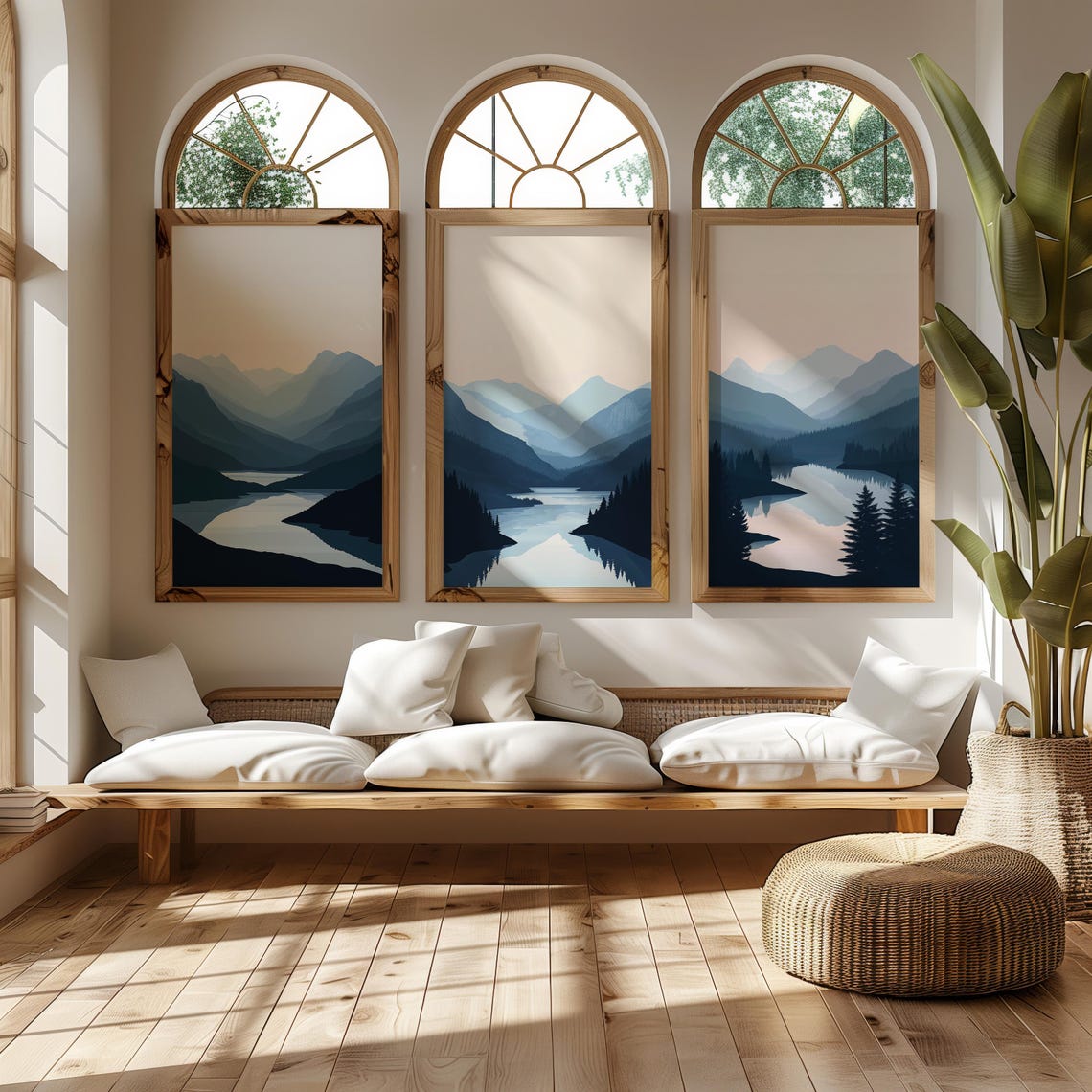 Minimalist Blue Mountain Bundle Art Print Nature Wall Set Modern Landscape Poster Scenic Artwork Decor - Image 2