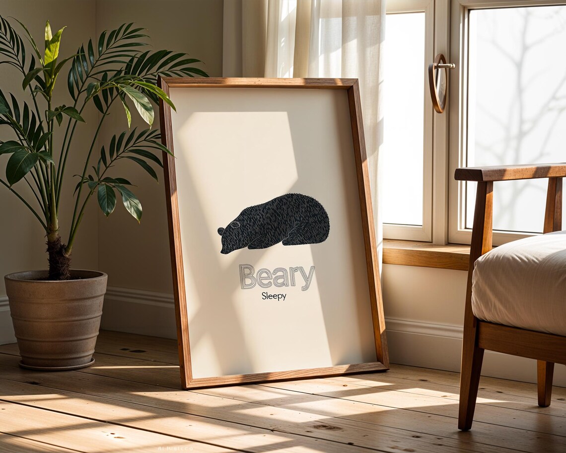 Beary Sleepy Cute Sleeping Bear Nursery Kids Room Wall Poster - Image 2